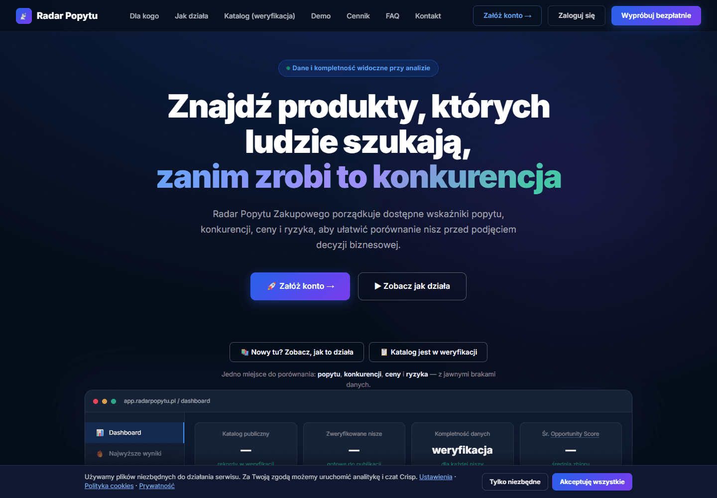 Rzeczywisty ekran strony Radar Popytu